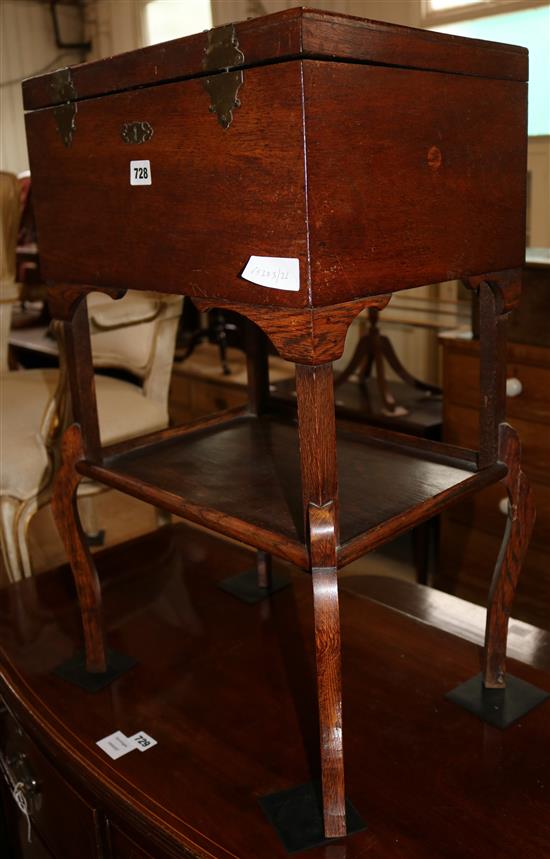 Oak sewing box on stand